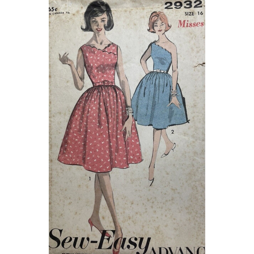 Advance 2932 Original Uncut Unopened 60s Sewing Pattern Scallop Neck Dress Sz 16